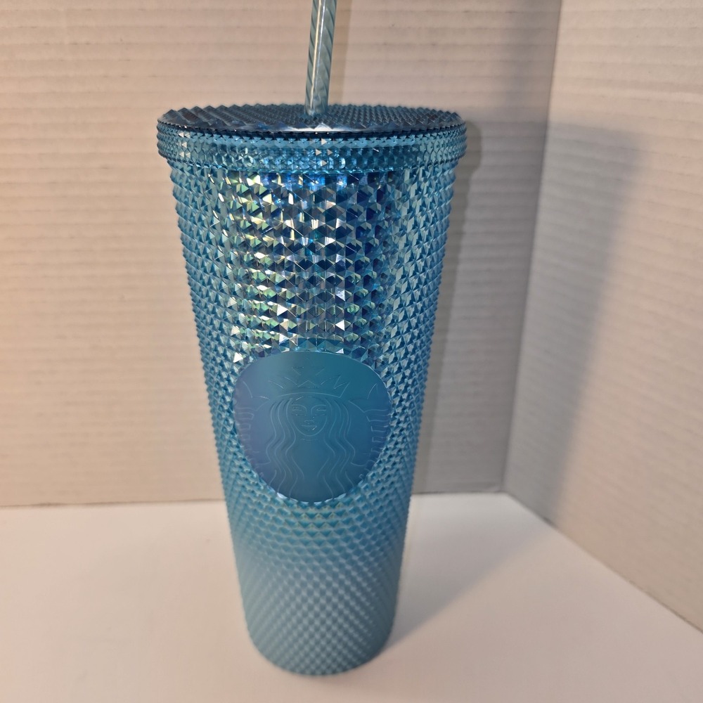 Starbucks Glacier Blue  Ombre Gradient Studded Tumbler 24oz Venti Bling Cup‎ NEW